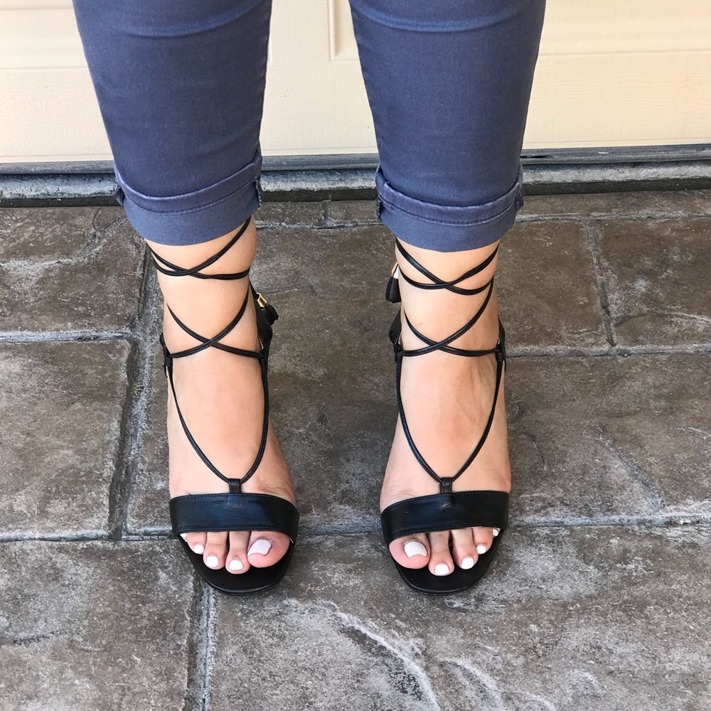 NIB Leather Ghillie Laces Slingback Kitten Sandal - Picture 3 of 5